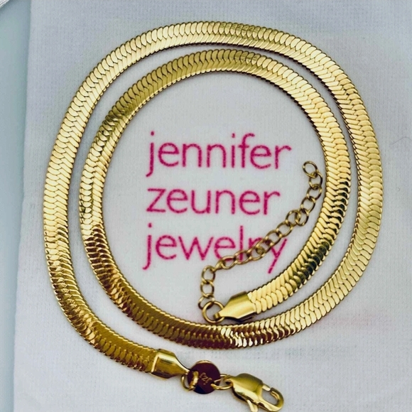 JENNIFER ZEUNER Hamilton Herringbone Gold Vermeil Necklace 16"-18" New in Pouch - Picture 2 of 3